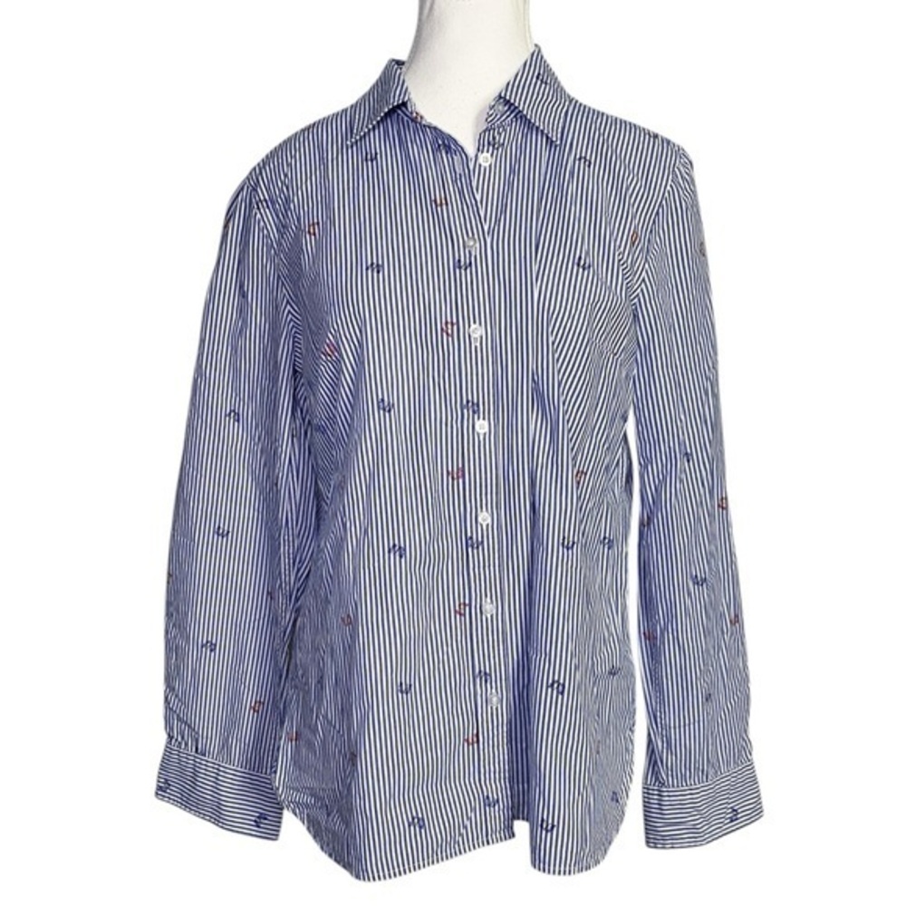 Talbots Blue and White Striped Button Down Long Sleeve Shirt